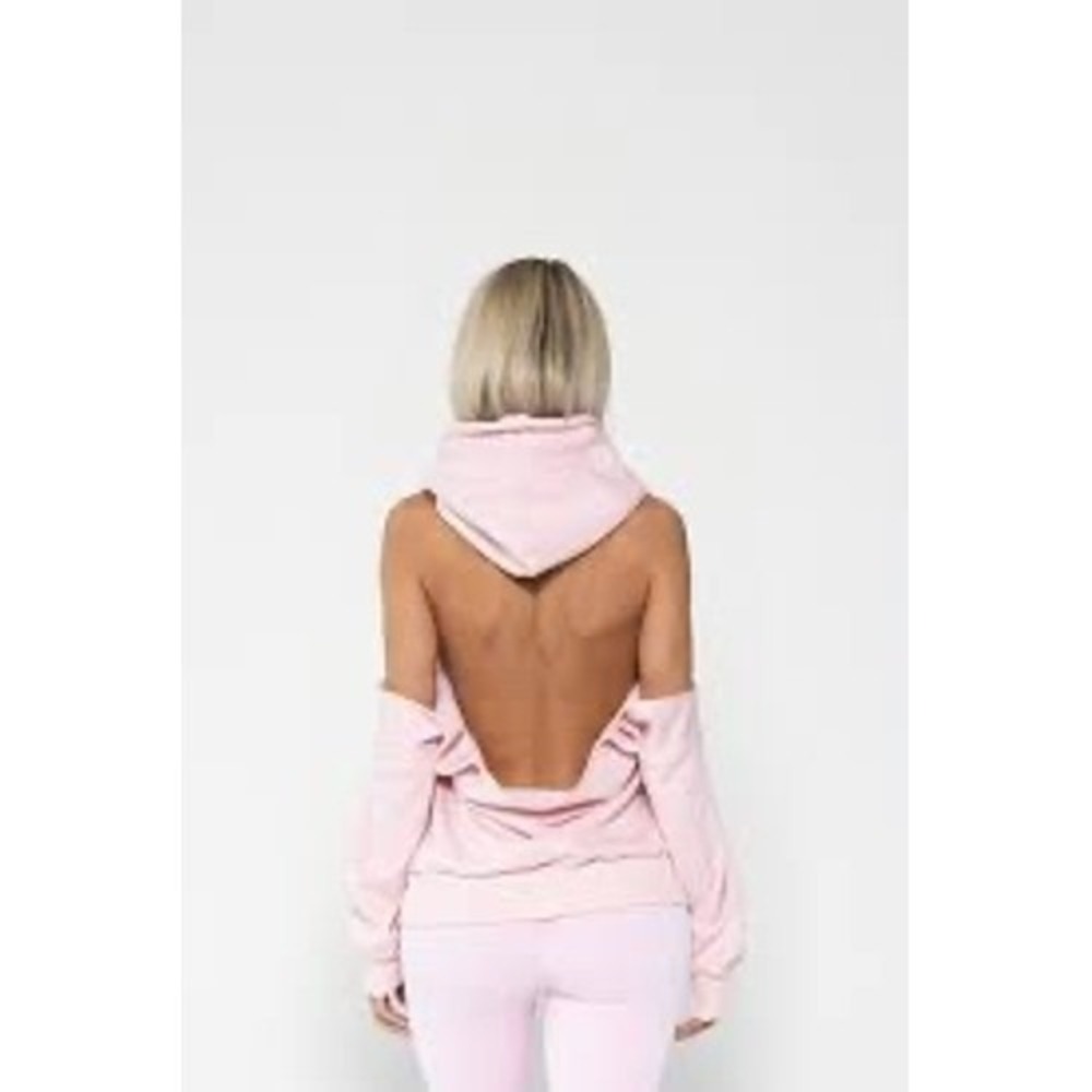 Aqilla Flex Hoodie Blush Pink Cold Shoulder Open Back Sweatshirt XS-S MSRP $128